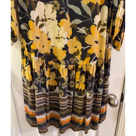Blank London Dress Sz M Yellow Floral Womens Tunic Button Down Roll Tab Boho - Picture 7 of 14